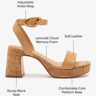 Larroude Dolly Verona Low Sandal In Tan Leather And Natural Cork