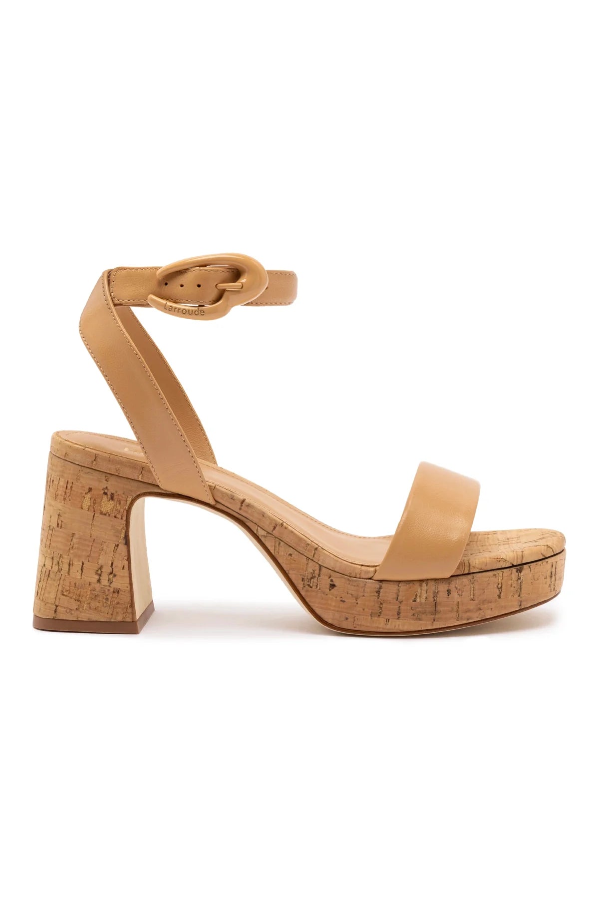 Larroude Dolly Verona Low Sandal In Tan Leather And Natural Cork