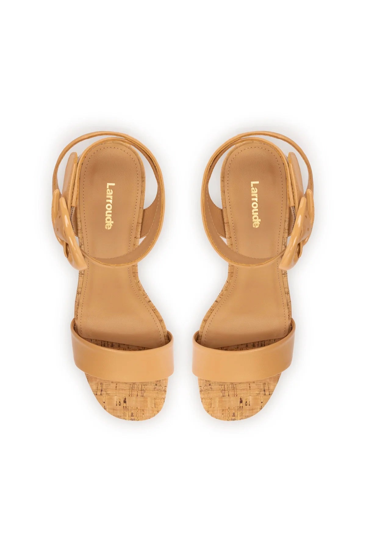 Larroude Dolly Verona Low Sandal In Tan Leather And Natural Cork