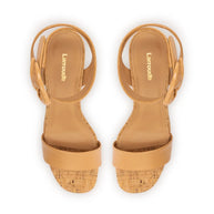 Larroude Dolly Verona Low Sandal In Tan Leather And Natural Cork
