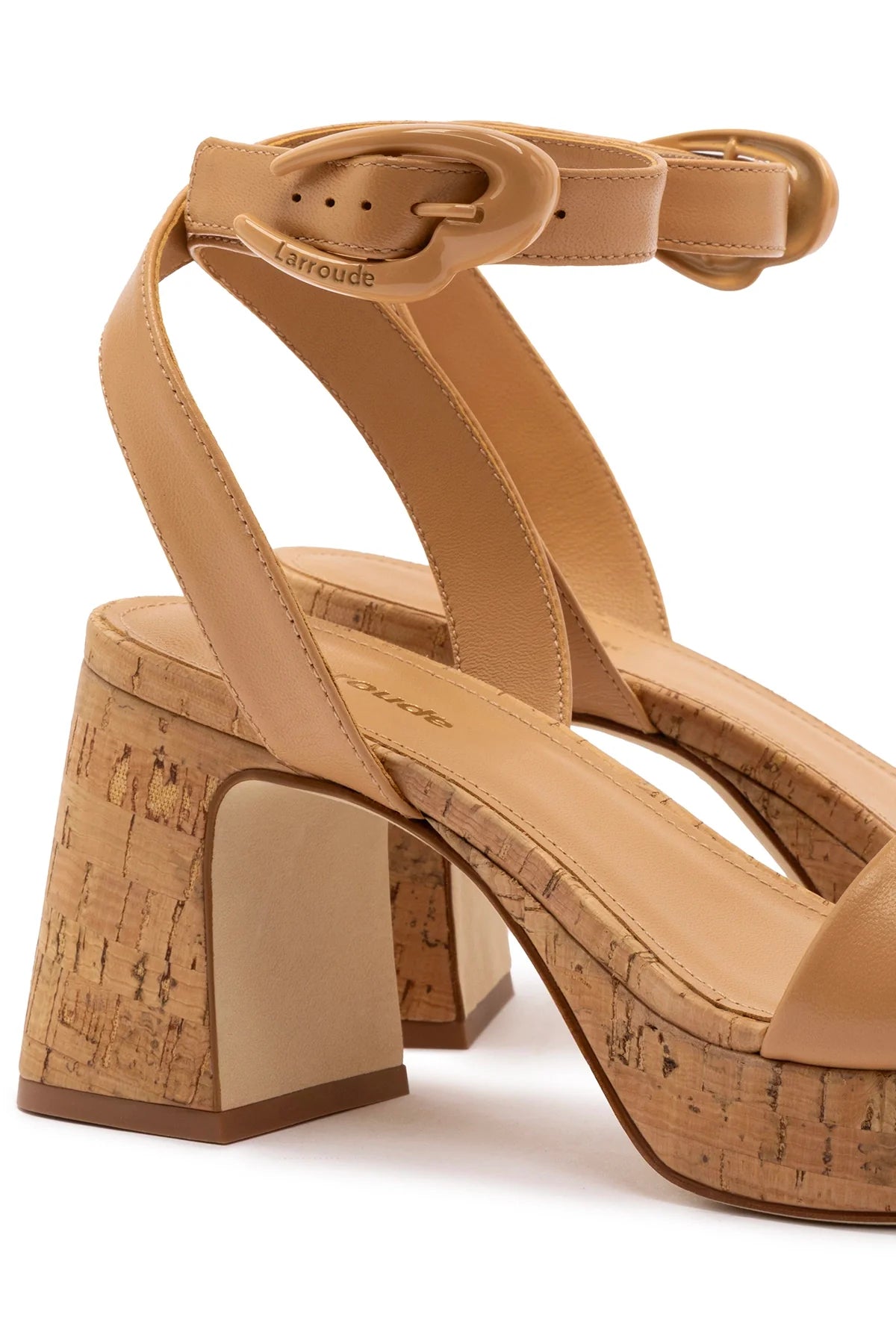 Larroude Dolly Verona Low Sandal In Tan Leather And Natural Cork
