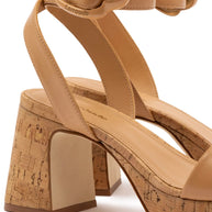 Larroude Dolly Verona Low Sandal In Tan Leather And Natural Cork
