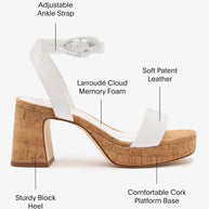 Larroude Dolly Verona Low Sandal In White Patent Leather And Natural Cork