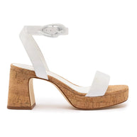 Larroude Dolly Verona Low Sandal In White Patent Leather And Natural Cork