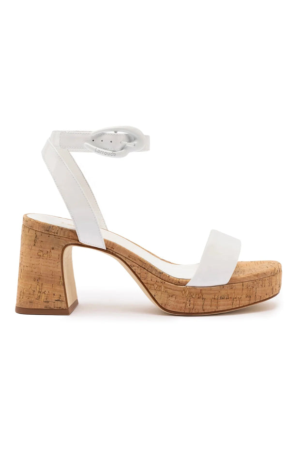 Larroude Dolly Verona Low Sandal In White Patent Leather And Natural Cork