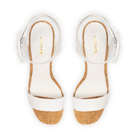Larroude Dolly Verona Low Sandal In White Patent Leather And Natural Cork
