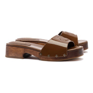 Larroude Zuzi Mule In Burnt Umber Patent Leather
