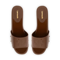 Larroude Zuzi Mule In Burnt Umber Patent Leather