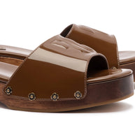 Larroude Zuzi Mule In Burnt Umber Patent Leather