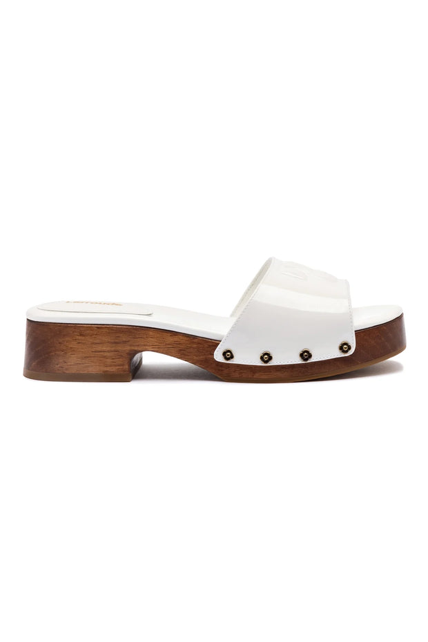Larroude Zuzi Mule In White Patent Leather