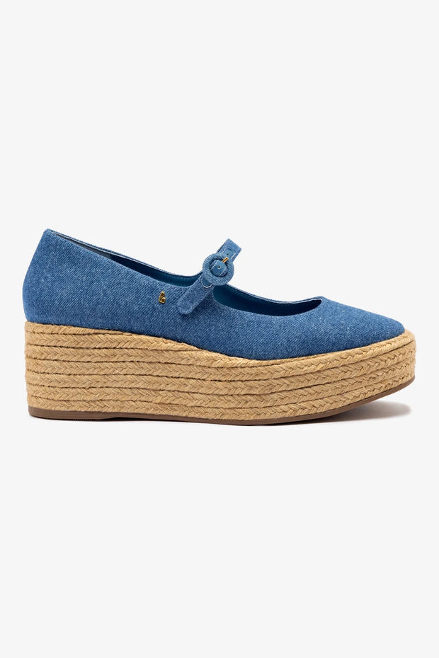 Larroude Blair Flatform In Blue Stoned Denim