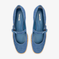 Larroude Blair Flatform In Blue Stoned Denim