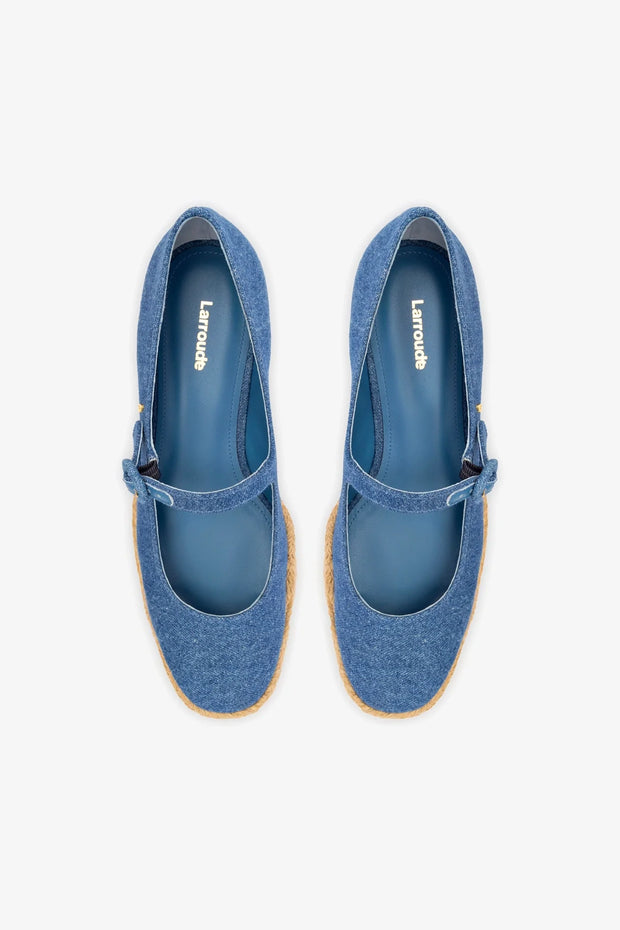 Larroude Blair Flatform In Blue Stoned Denim