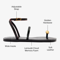 Larroude Biarritz Flat Sandal In Black Leather