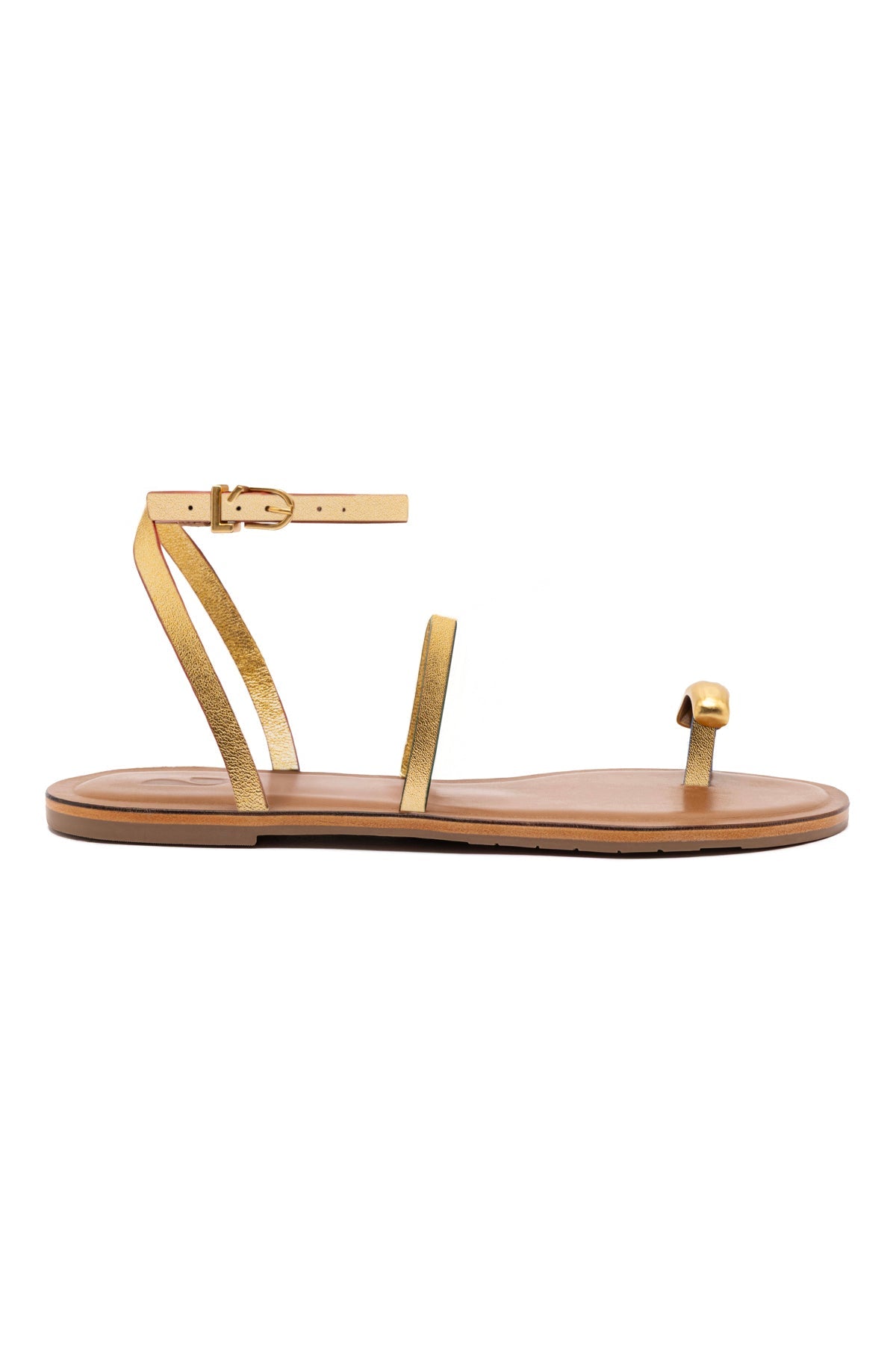 Larroude Biarritz Flat Sandal In Gold Metallic Leather