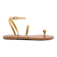 Larroude Biarritz Flat Sandal In Gold Metallic Leather
