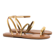 Larroude Biarritz Flat Sandal In Gold Metallic Leather