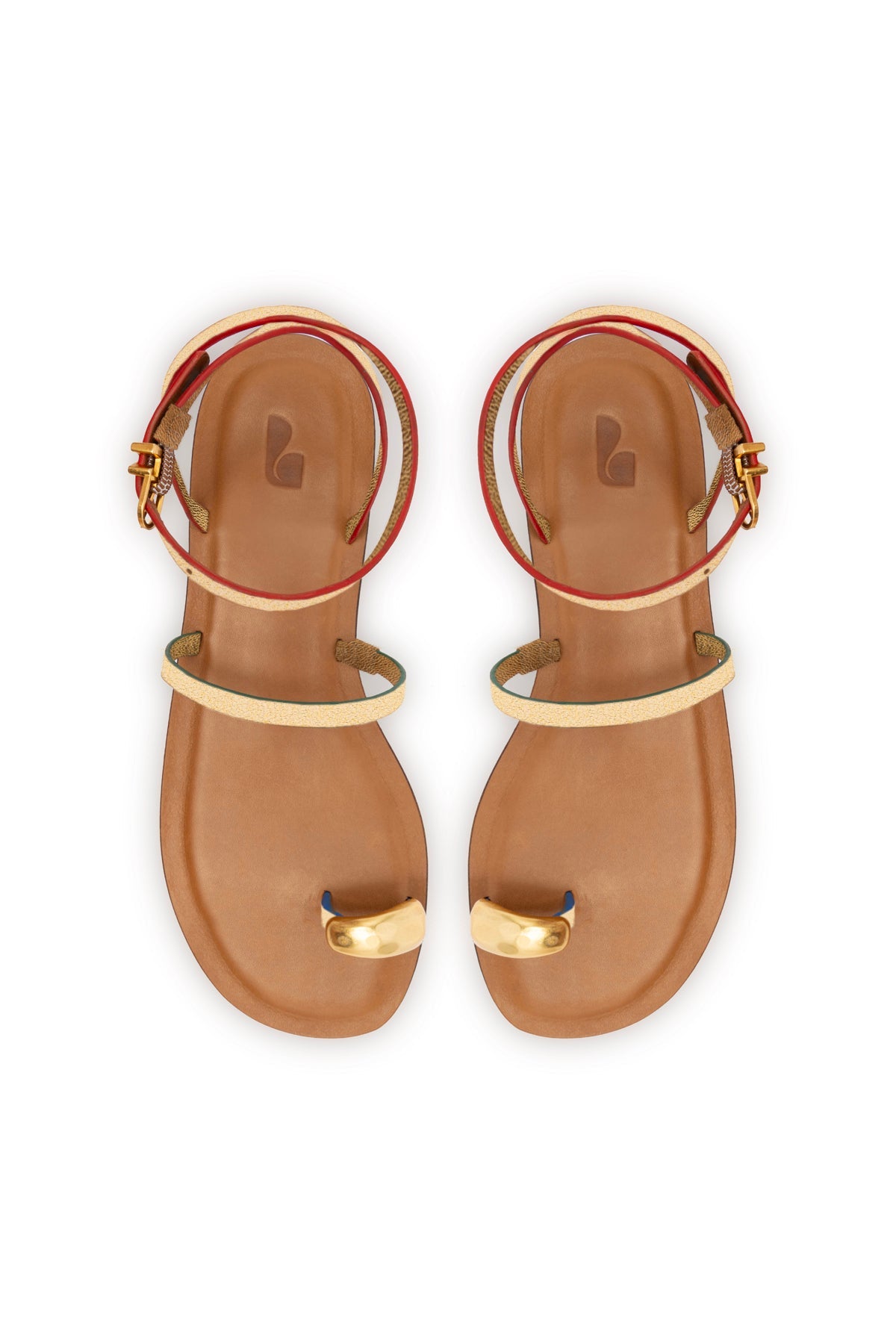 Larroude Biarritz Flat Sandal In Gold Metallic Leather
