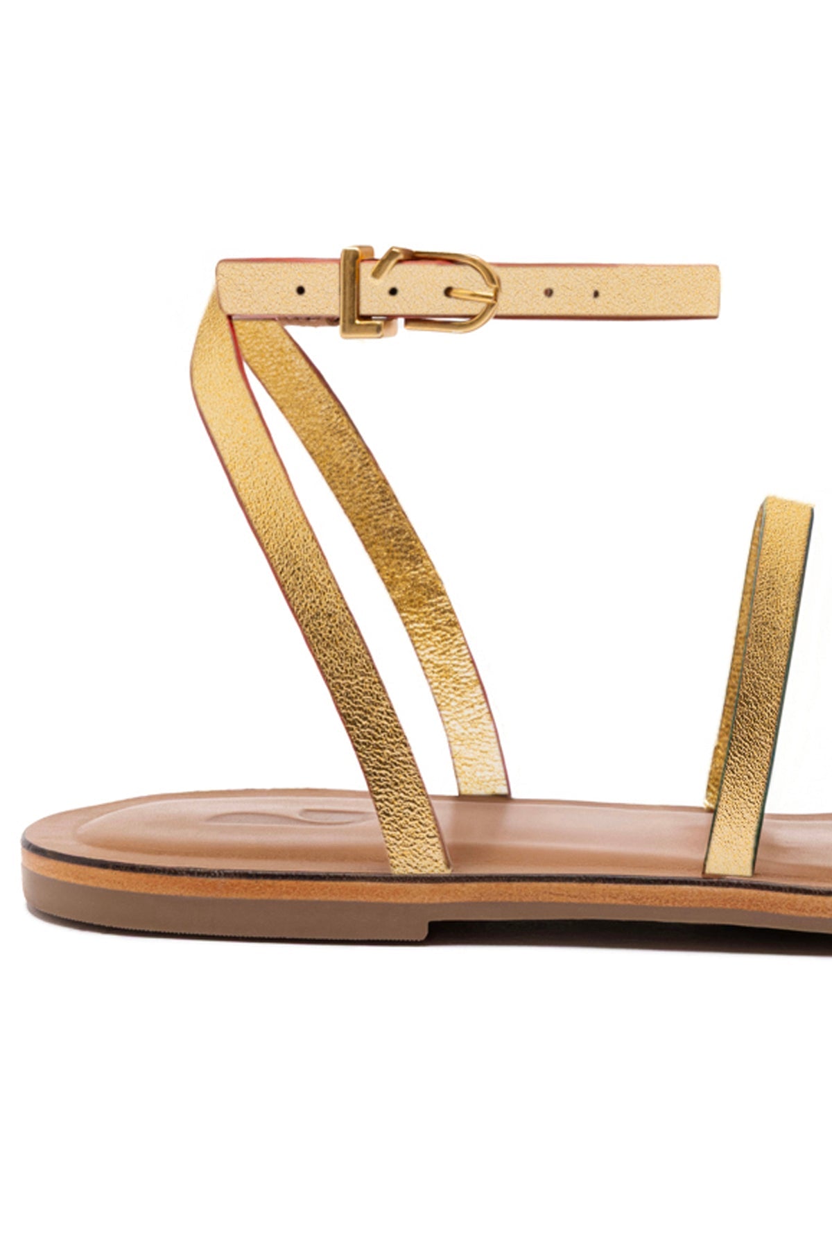 Larroude Biarritz Flat Sandal In Gold Metallic Leather