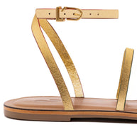 Larroude Biarritz Flat Sandal In Gold Metallic Leather