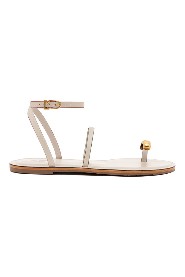 Larroude Biarritz Flat Sandal In Ivory Leather