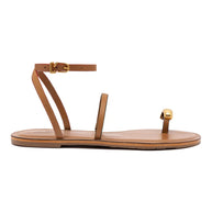Larroude Biarritz Flat Sandal In Light Caramel Leather