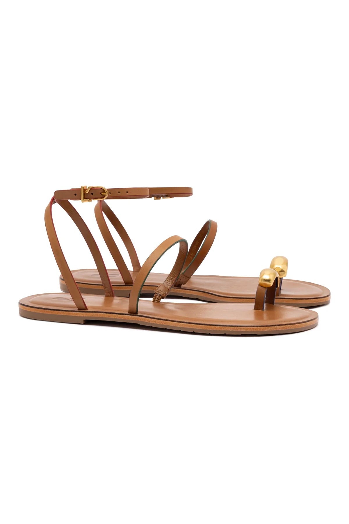 Larroude Biarritz Flat Sandal In Light Caramel Leather