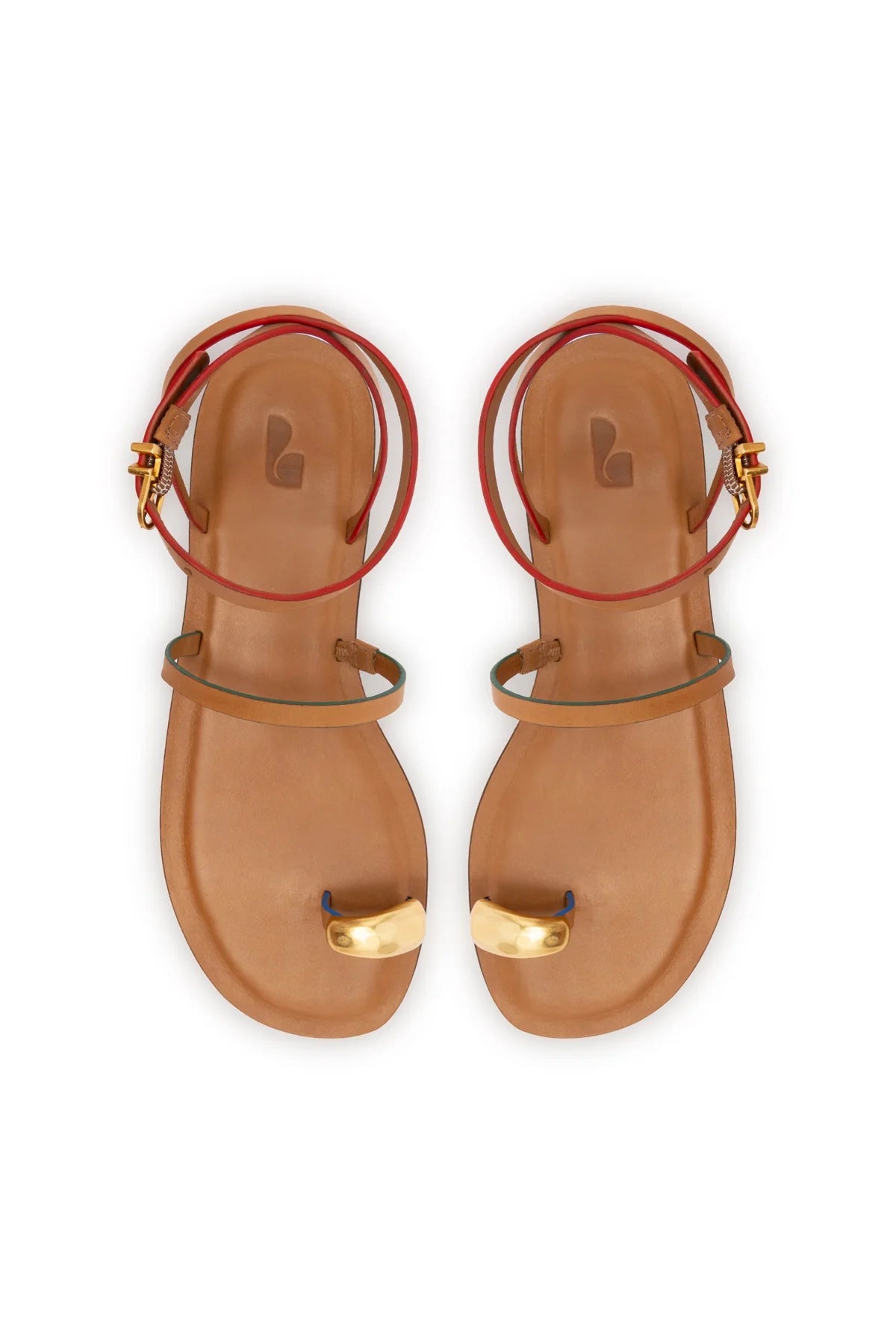 Larroude Biarritz Flat Sandal In Light Caramel Leather