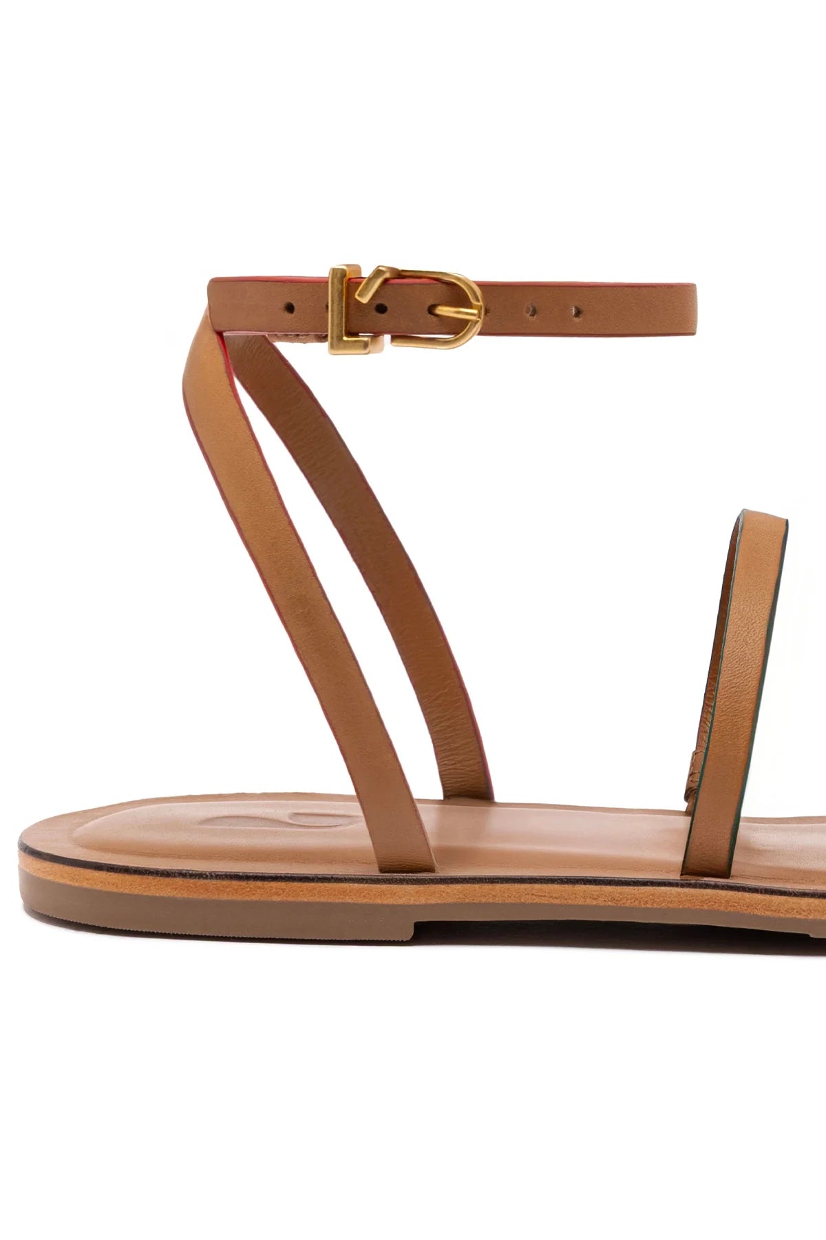Larroude Biarritz Flat Sandal In Light Caramel Leather