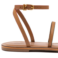 Larroude Biarritz Flat Sandal In Light Caramel Leather