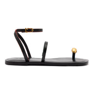 Larroude Biarritz Flat Sandal In Black Leather