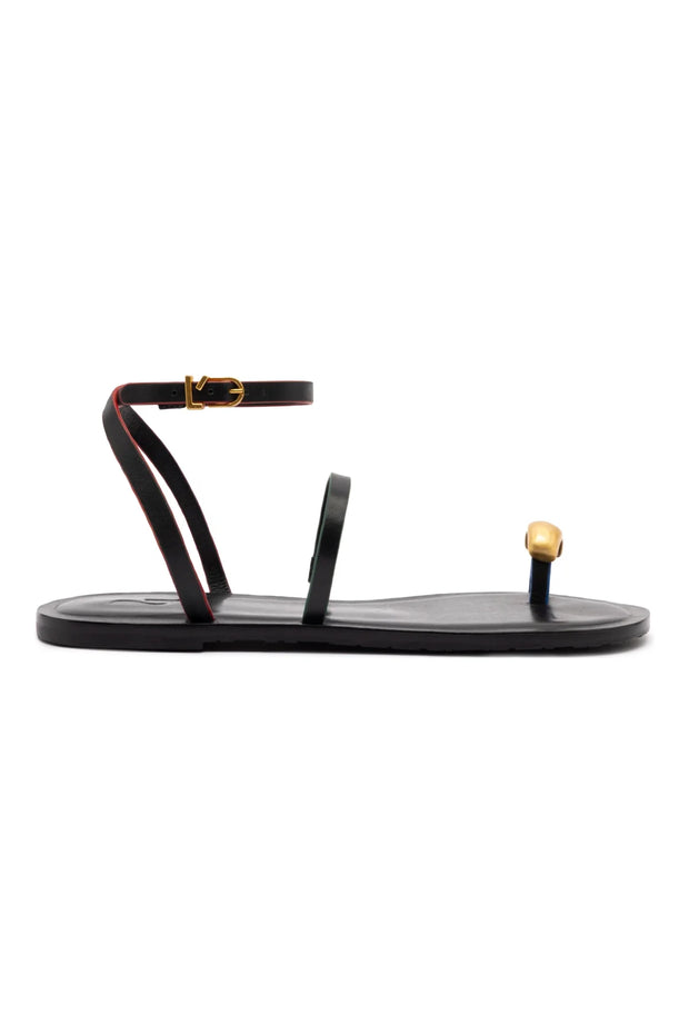 Larroude Biarritz Flat Sandal In Black Leather