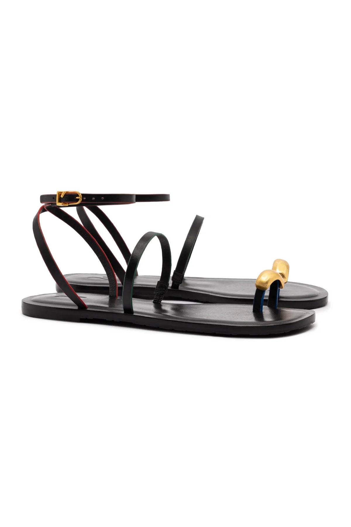 Larroude Biarritz Flat Sandal In Black Leather