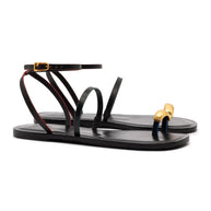 Larroude Biarritz Flat Sandal In Black Leather
