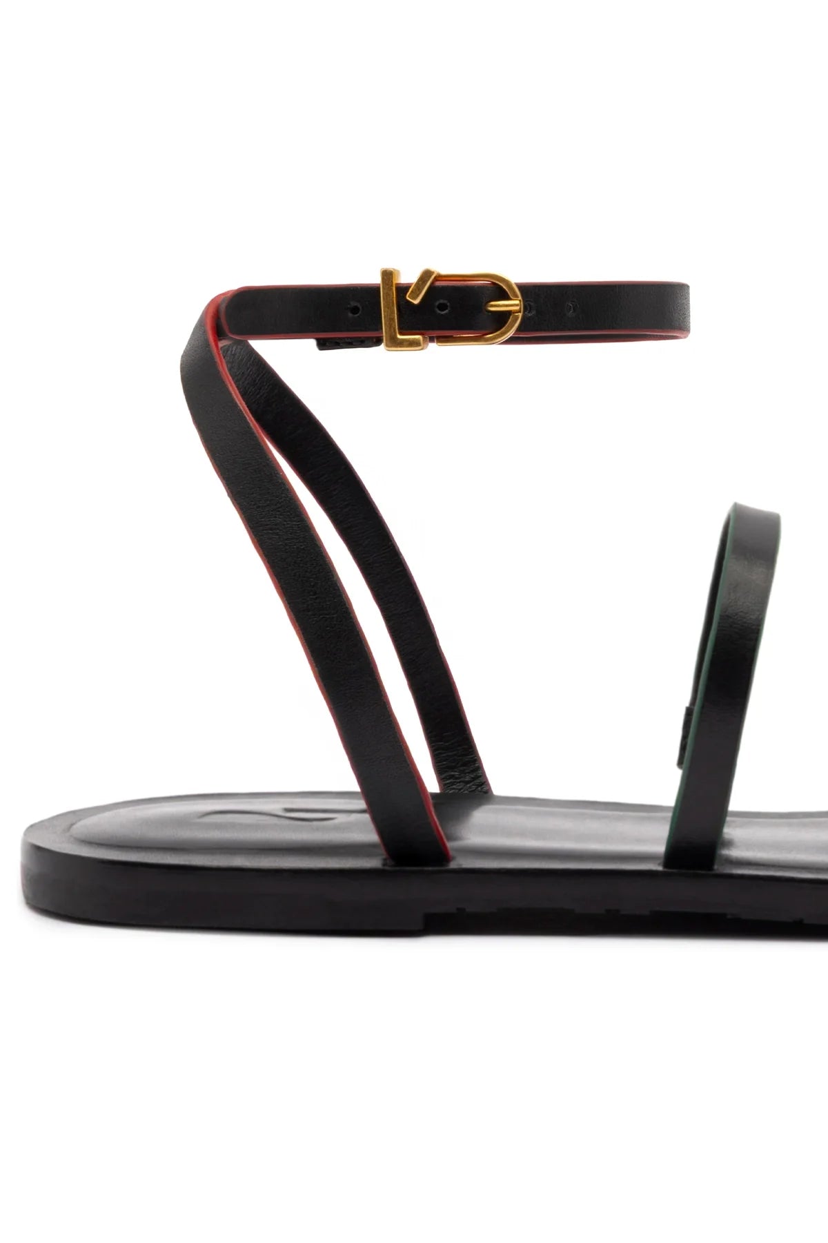 Larroude Biarritz Flat Sandal In Black Leather