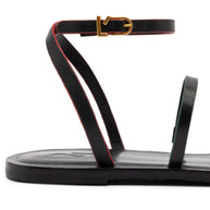 Larroude Biarritz Flat Sandal In Black Leather