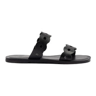 Larroude Florence Flat Mule In Black Leather