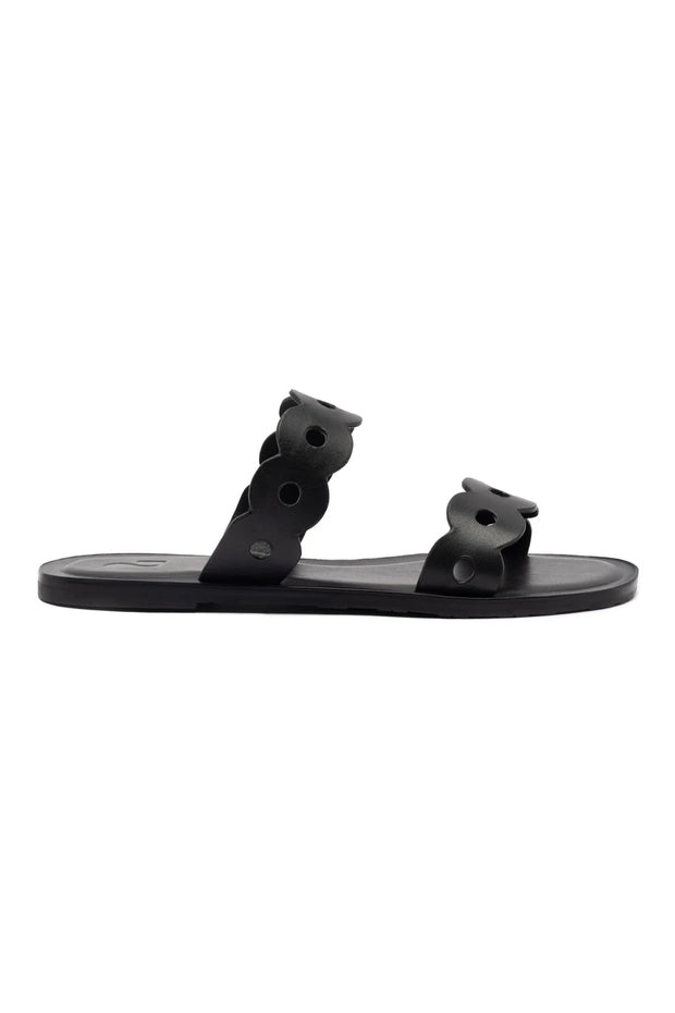 Larroude Florence Flat Mule In Black Leather