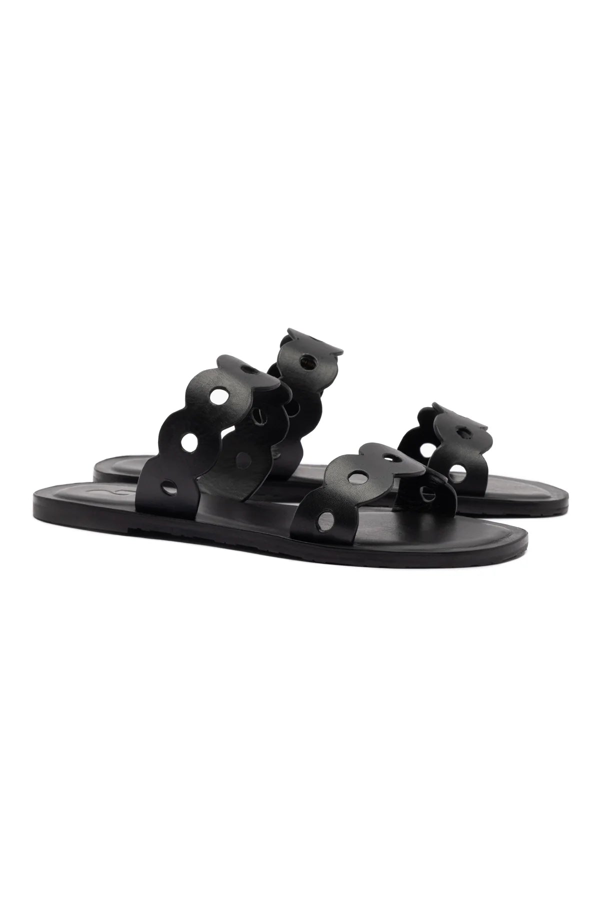 Larroude Florence Flat Mule In Black Leather