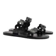 Larroude Florence Flat Mule In Black Leather