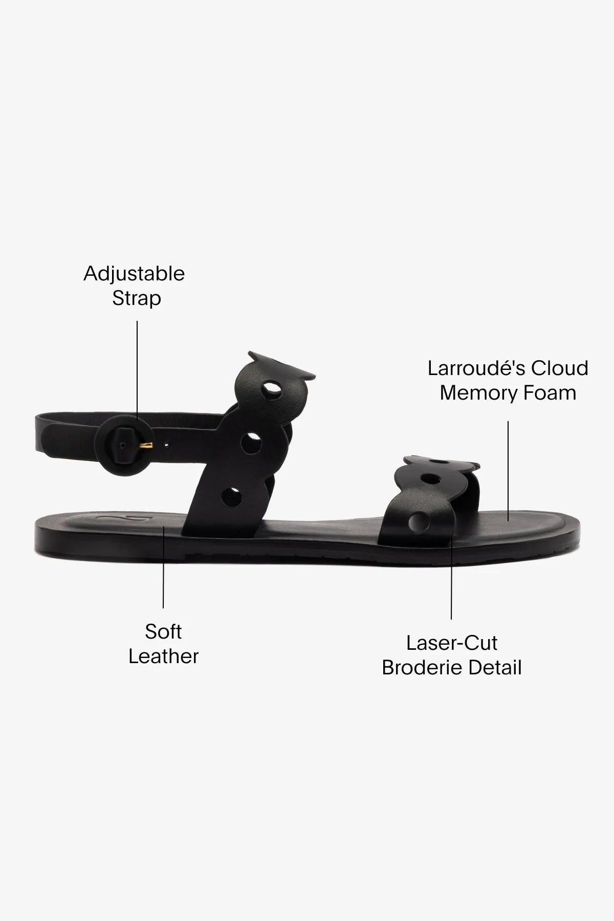 Larroude Florence Flat Sandal In Black Leather