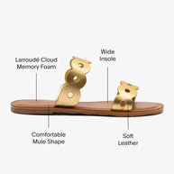 Larroude Florence Flat Mule In Gold Metallic Leather