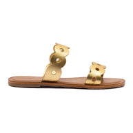 Larroude Florence Flat Mule In Gold Metallic Leather