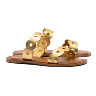 Larroude Florence Flat Mule In Gold Metallic Leather