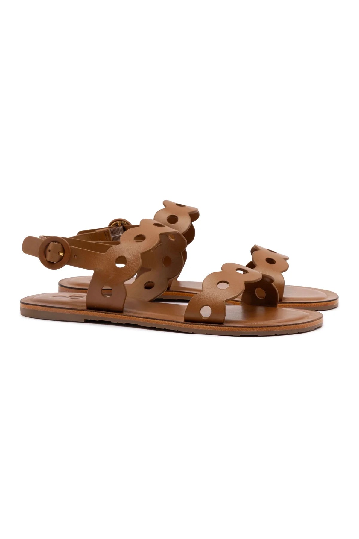 Larroude Florence Flat Sandal In Light Caramel Leather