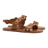 Larroude Florence Flat Sandal In Light Caramel Leather