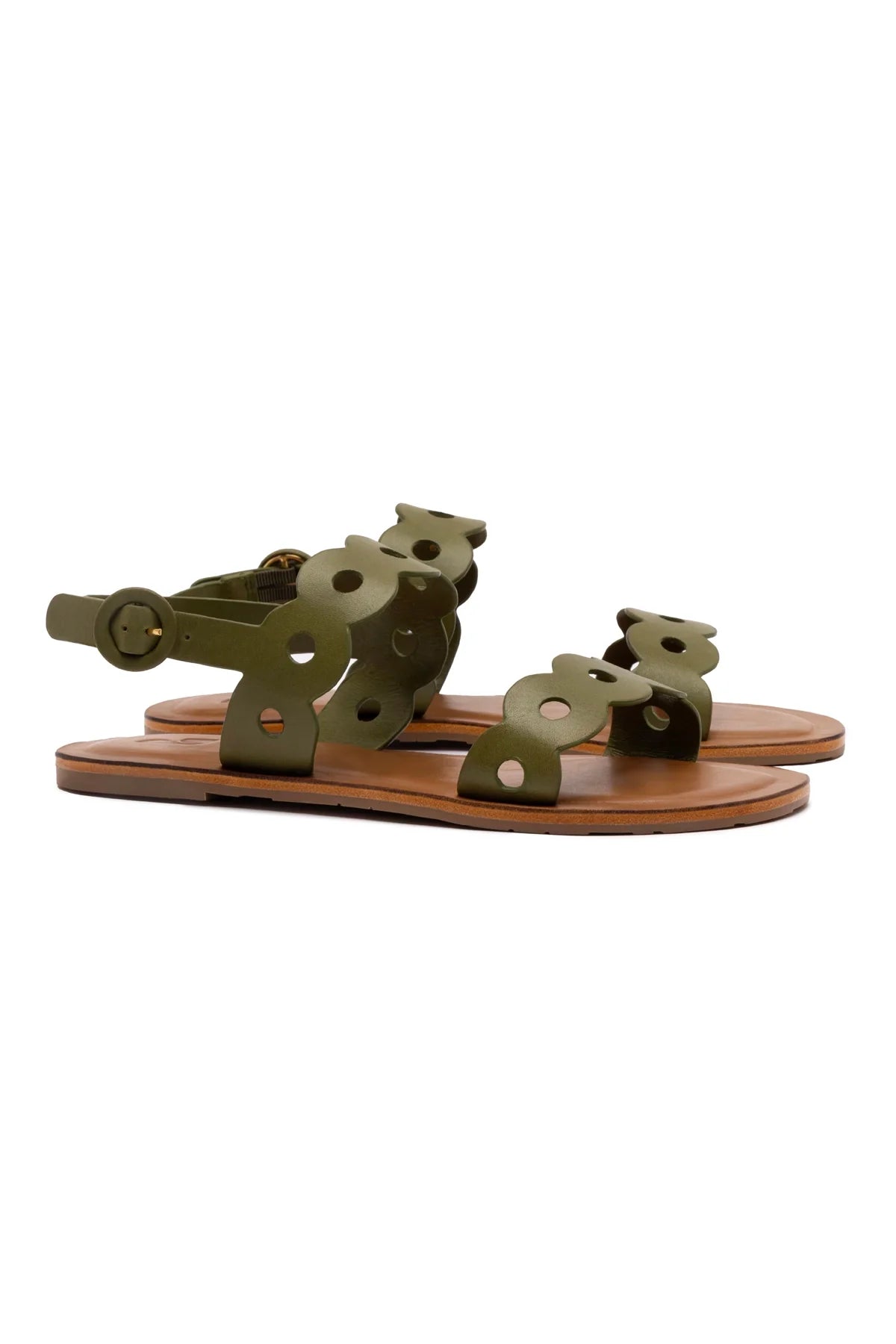 Larroude Florence Flat Sandal In Seaweed Leather