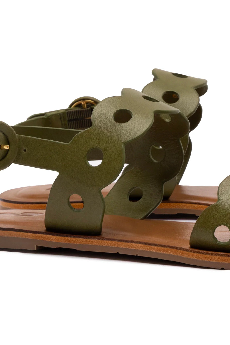Larroude Florence Flat Sandal In Seaweed Leather