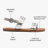 Larroude Florence Flat Sandal In Silver Metallic Leather