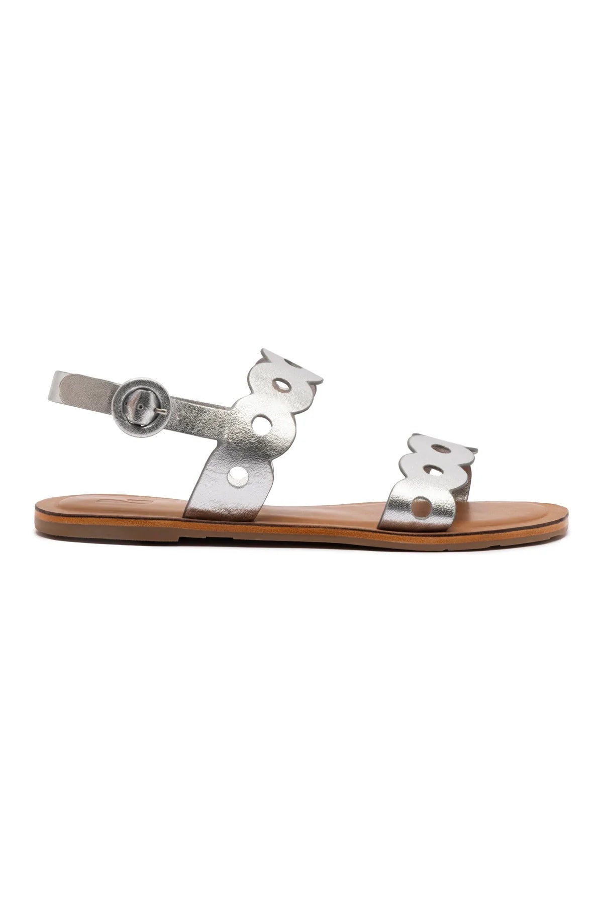 Larroude Florence Flat Sandal In Silver Metallic Leather